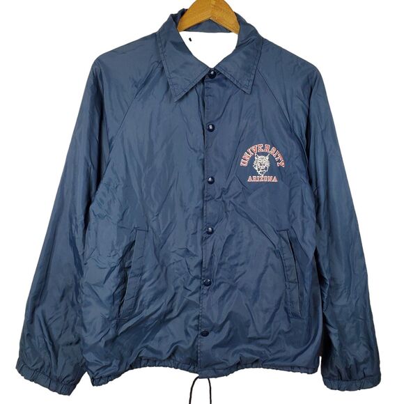 Vintage University of Arizona U of A Blue Nylon Snap Button Windbreaker Jacket M - Picture 1 of 10